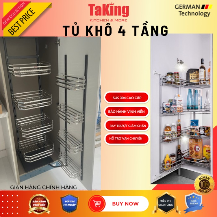 TỦ ĐỒ KHÔ 4 TẦNG NAN DẸT SUS 304