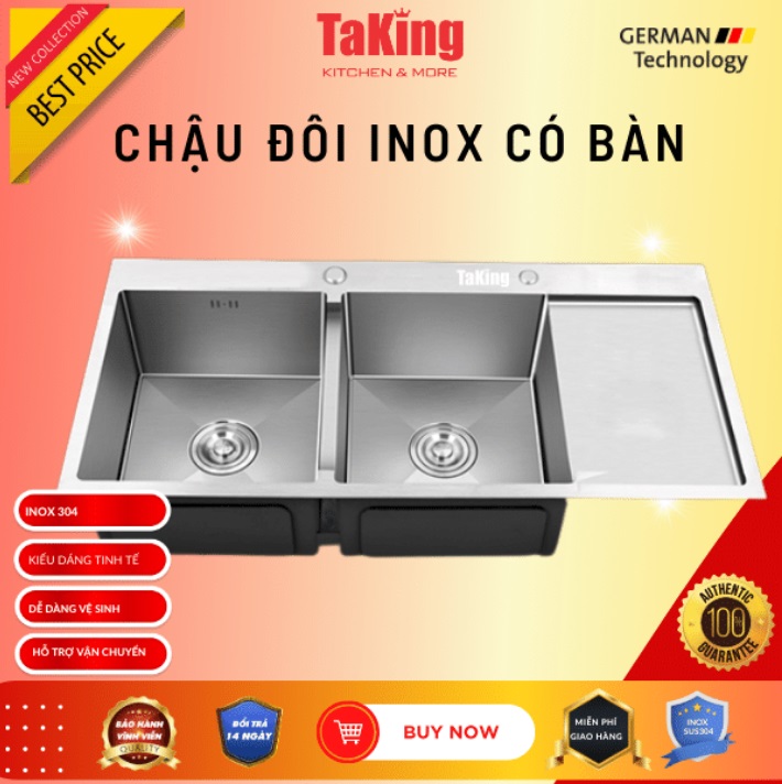 CHẬU ĐÔI INOX CÓ BÀN TAKING