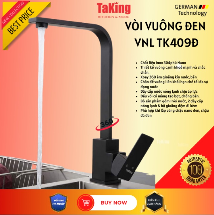 VÒI CHÉN NÓNG LẠNH VUÔNG ĐEN - VNL TK409Đ TAKING